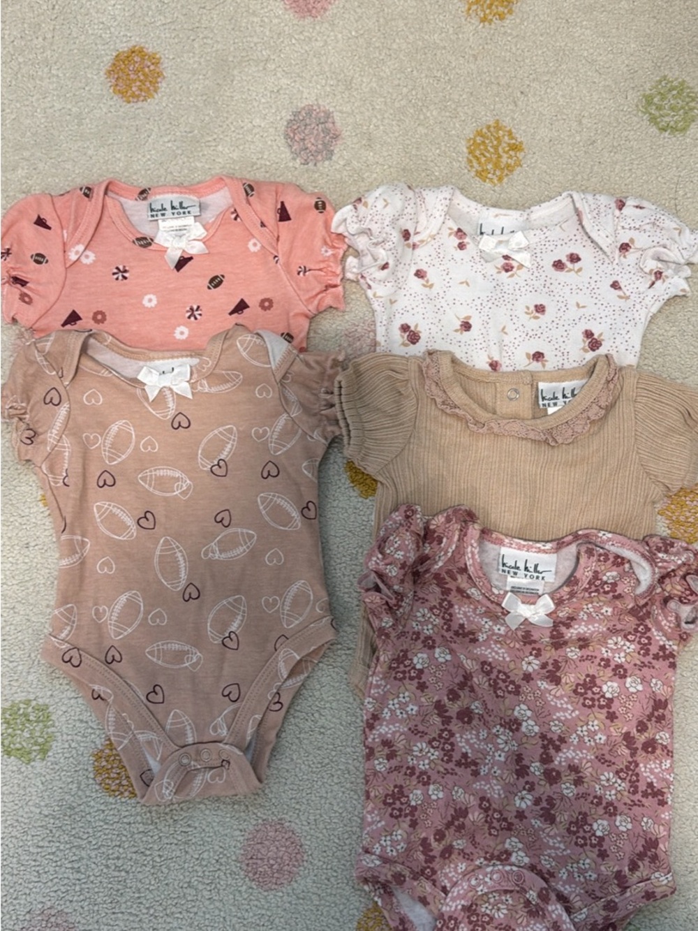 Luli & Me Girls' Pink & Cream Floral and Ruffle One-Piece Bodysuit Set